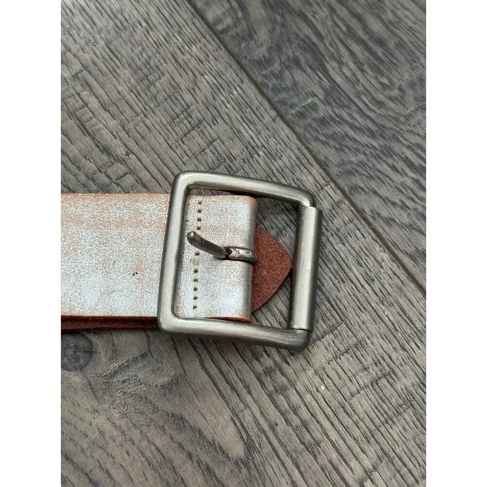 Linea Pelle Belt Silver Leather Studded Handmade One Tongue Buckle Wide Strap